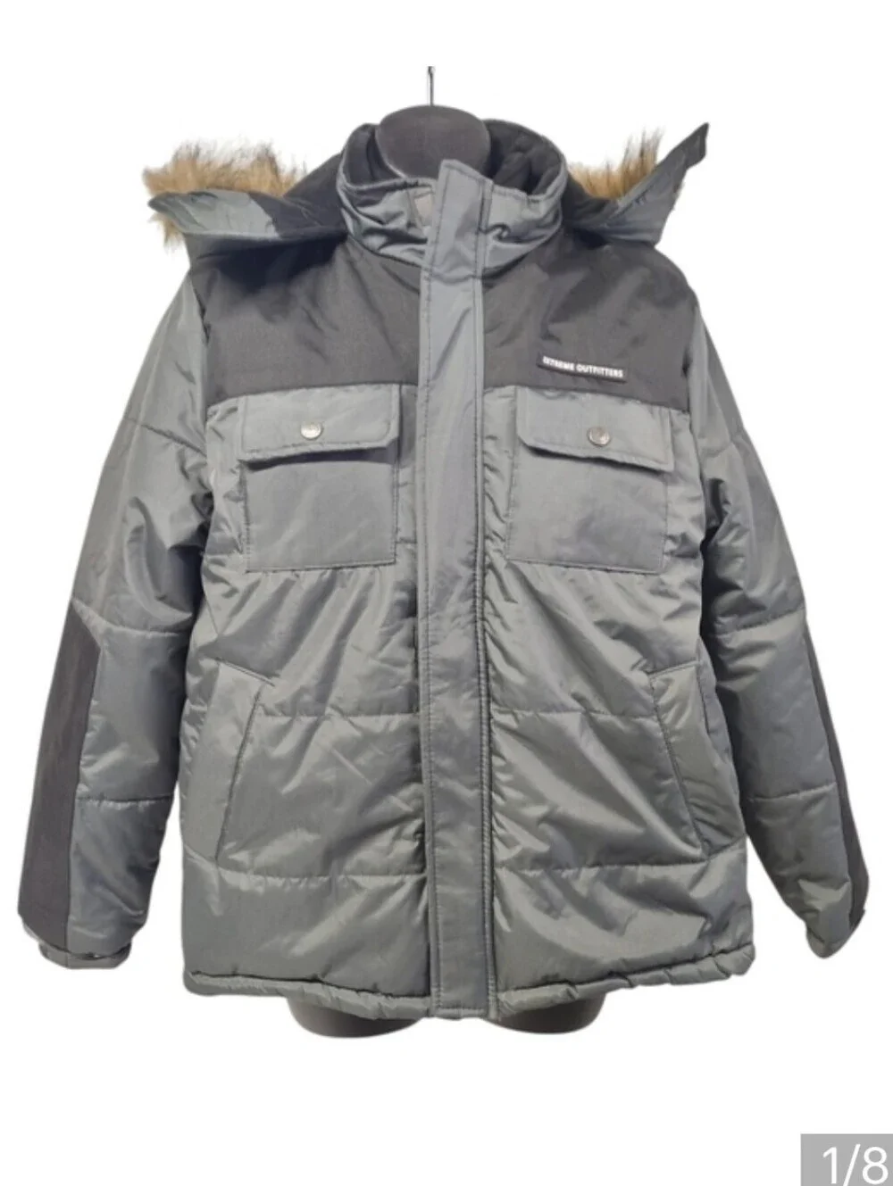 iXtreme Outfitters Hooded Charcoal Grey Oxford Parka Jacket Coat Big Boy's Sz 18